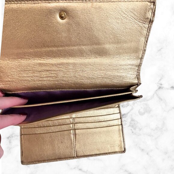 COACH Metallic Gold Leather Wallet | Snap Closure Billfold with Card Slots - Picture 5 of 10